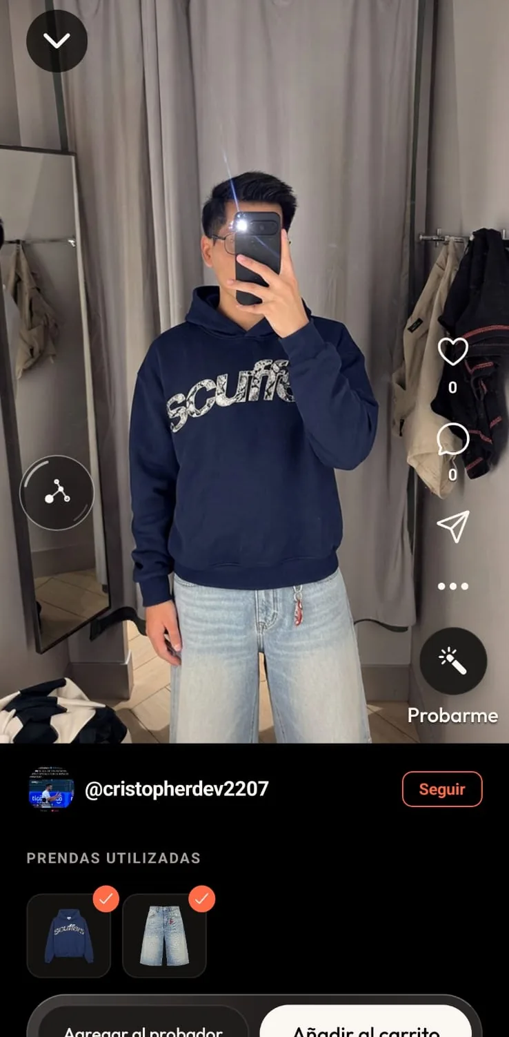 Una publicación con la misma sudadera ya puesta, con las prendas usadas enganchadas debajo